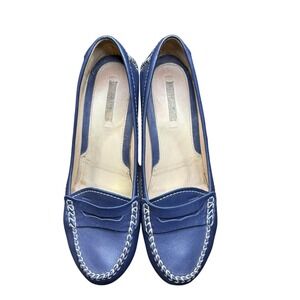 Geox Shoes Womens Size 7.5 Blue Leather Wedge Penny Loafer Pumps Comfort Casual